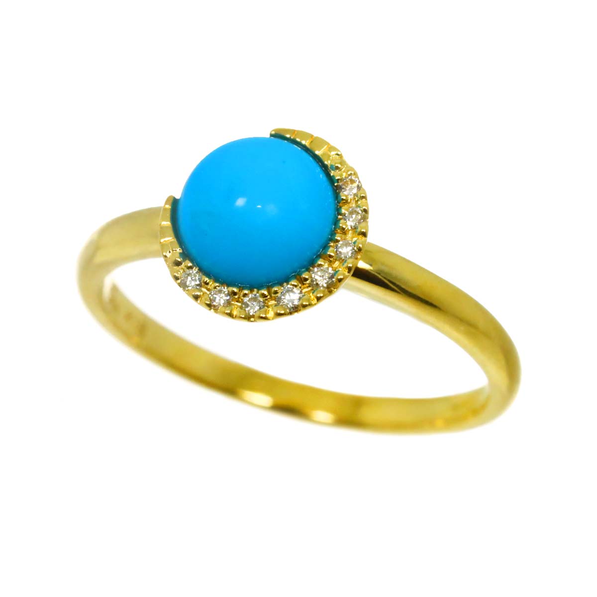 Turquoise Diamond 0.02ct Ring 18K YG 750 Size4(US)