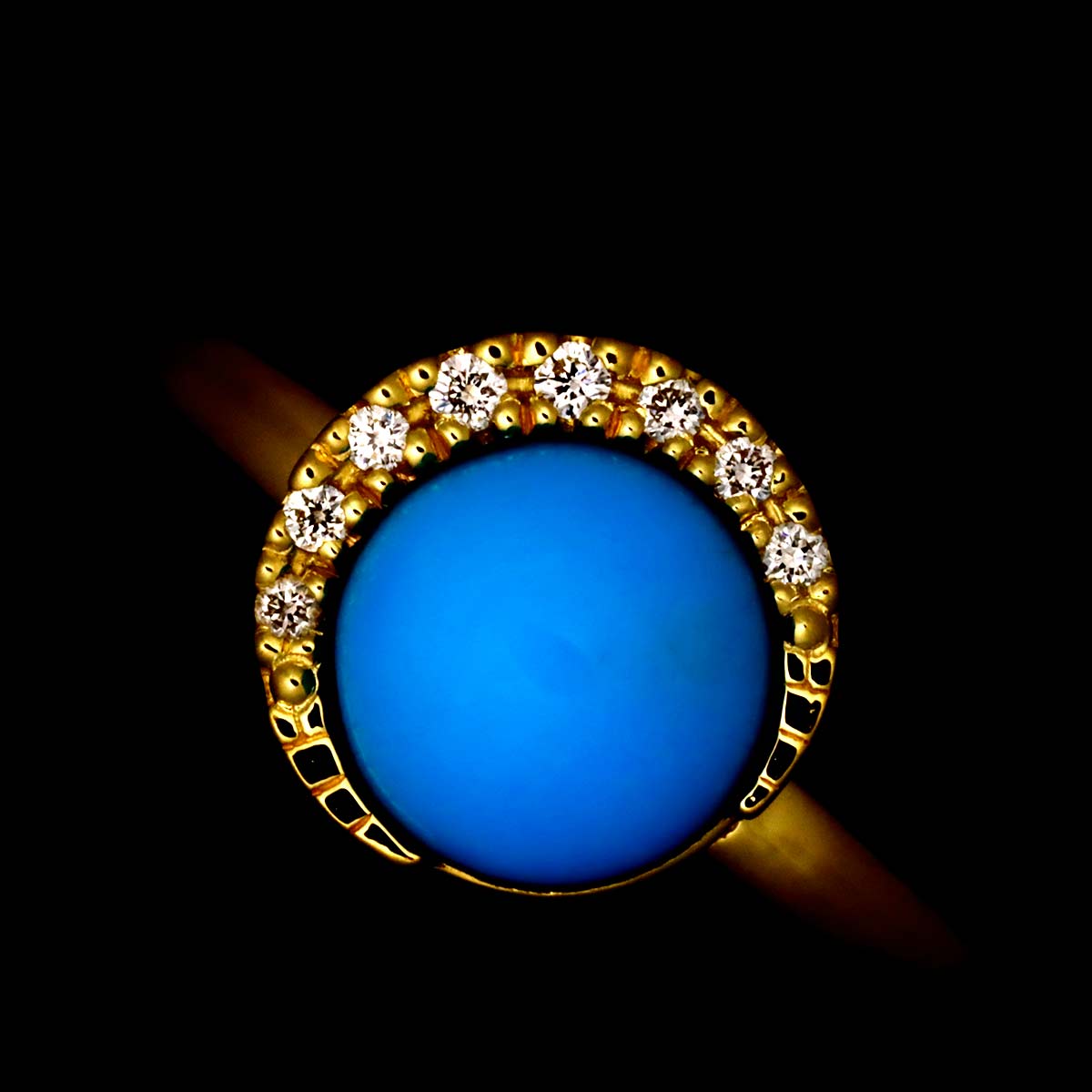 Turquoise Diamond 0.02ct Ring 18K YG 750 Size4(US)