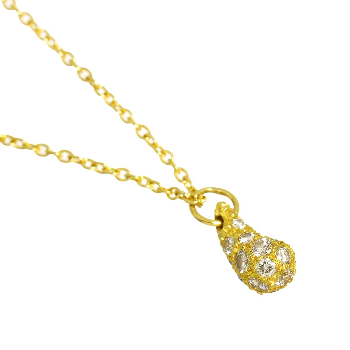 Teardrop Pave diamond Necklace 18K Yellow Gold 750