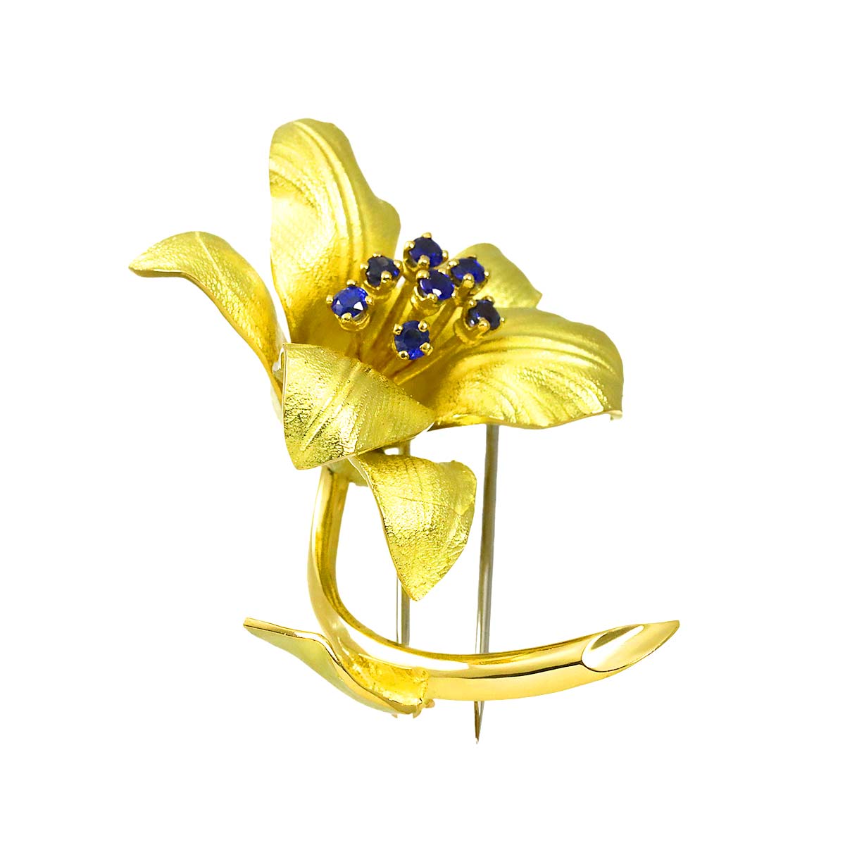 Sapphire Brooch 18K Yellow Gold 750