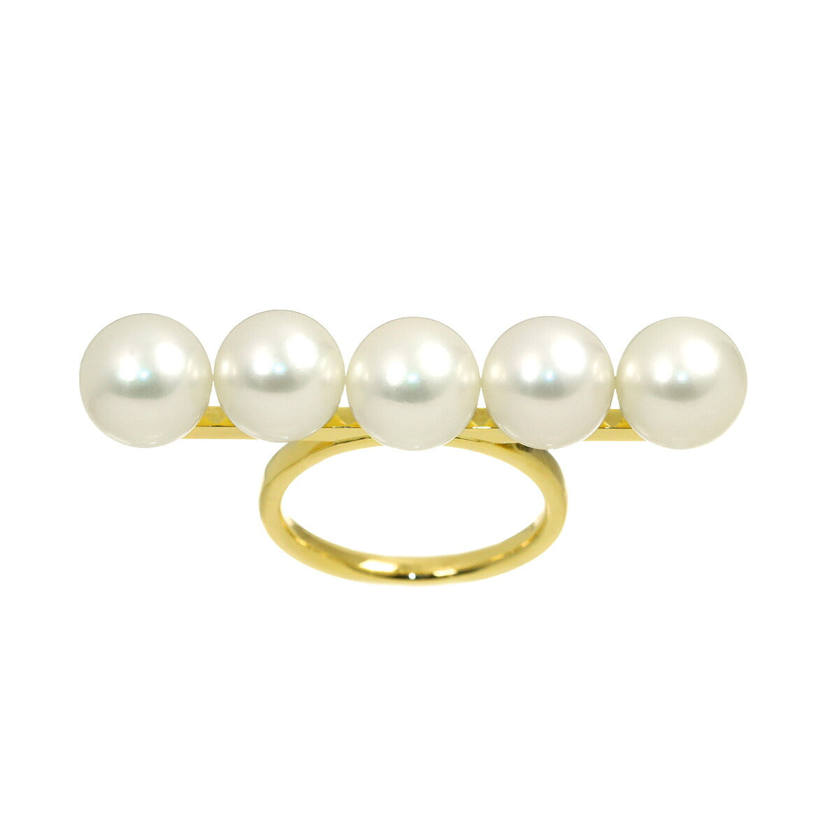 Balance signature Akoya Pearl Ring 18K YG 750 size6(US)