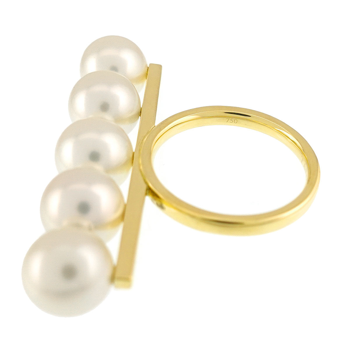 Balance signature Akoya Pearl Ring 18K YG 750 size6(US)