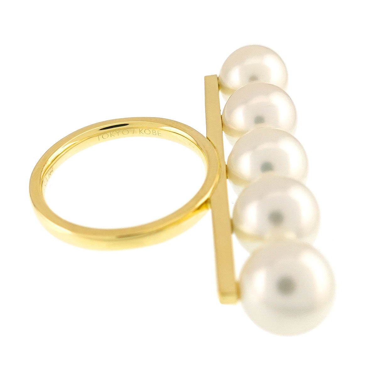 Balance signature Akoya Pearl Ring 18K YG 750 size6(US)