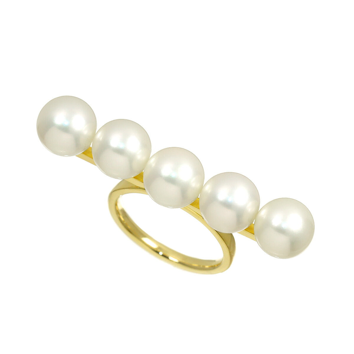 Balance signature Akoya Pearl Ring 18K YG 750 size6(US)