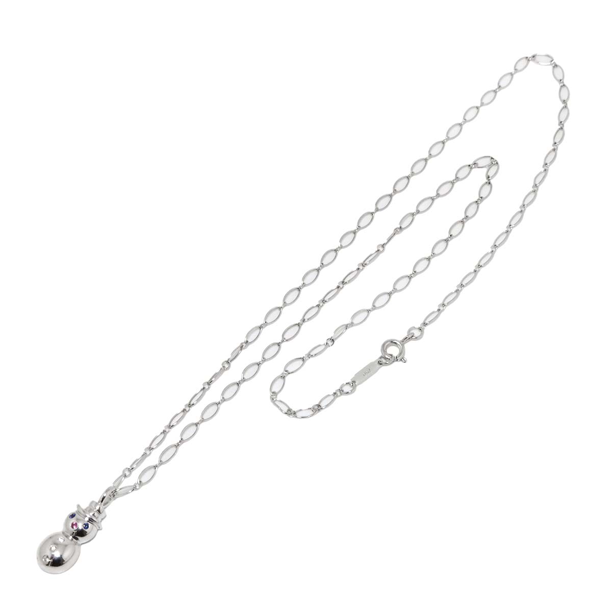 Snowman Sapphire Diamond Necklace 18K White Gold 750