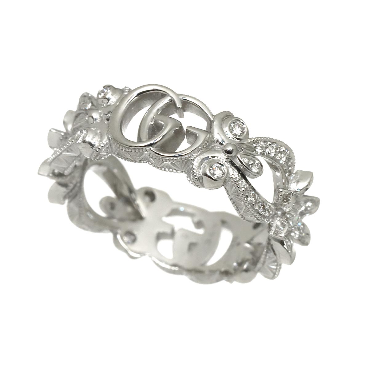 Flora Ring Diamond 18K White Gold 750 Size6 3.75(US)