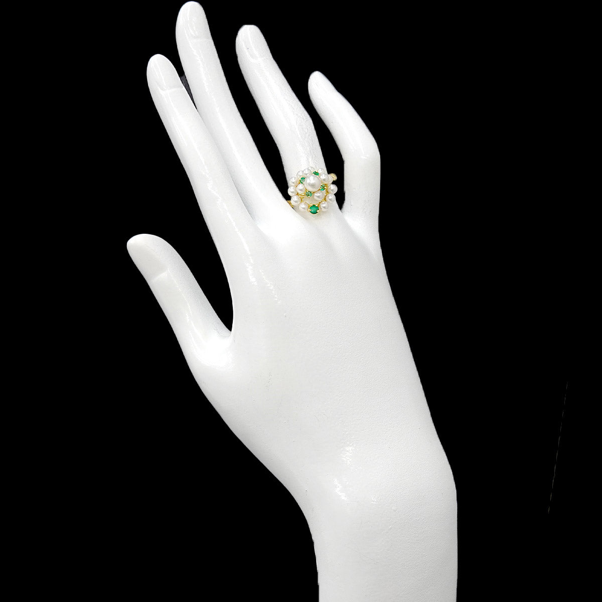 Emerald Pearl Ring 18K YG 750 Size5.5-5.75(US)