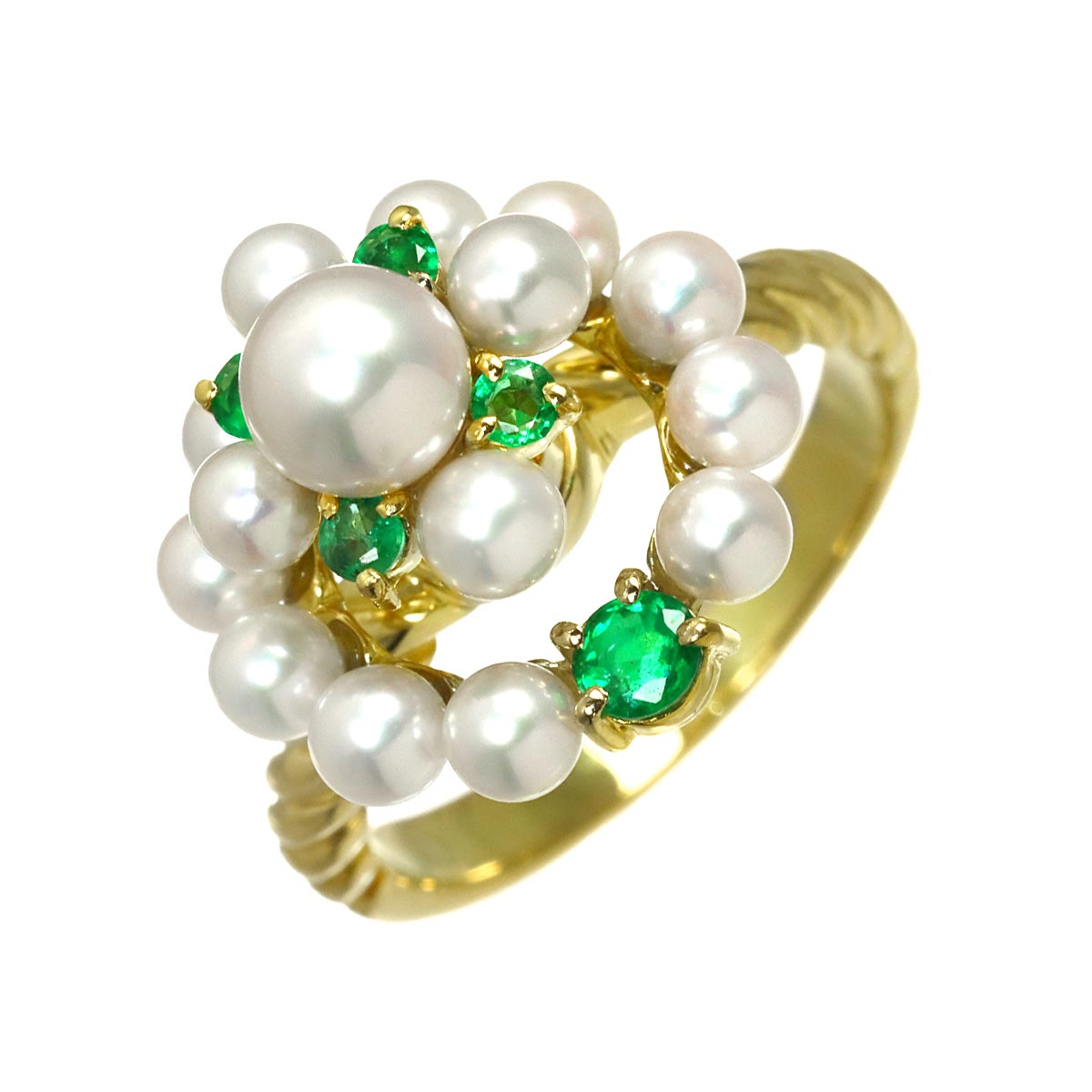 Emerald Pearl Ring 18K YG 750 Size5.5-5.75(US)