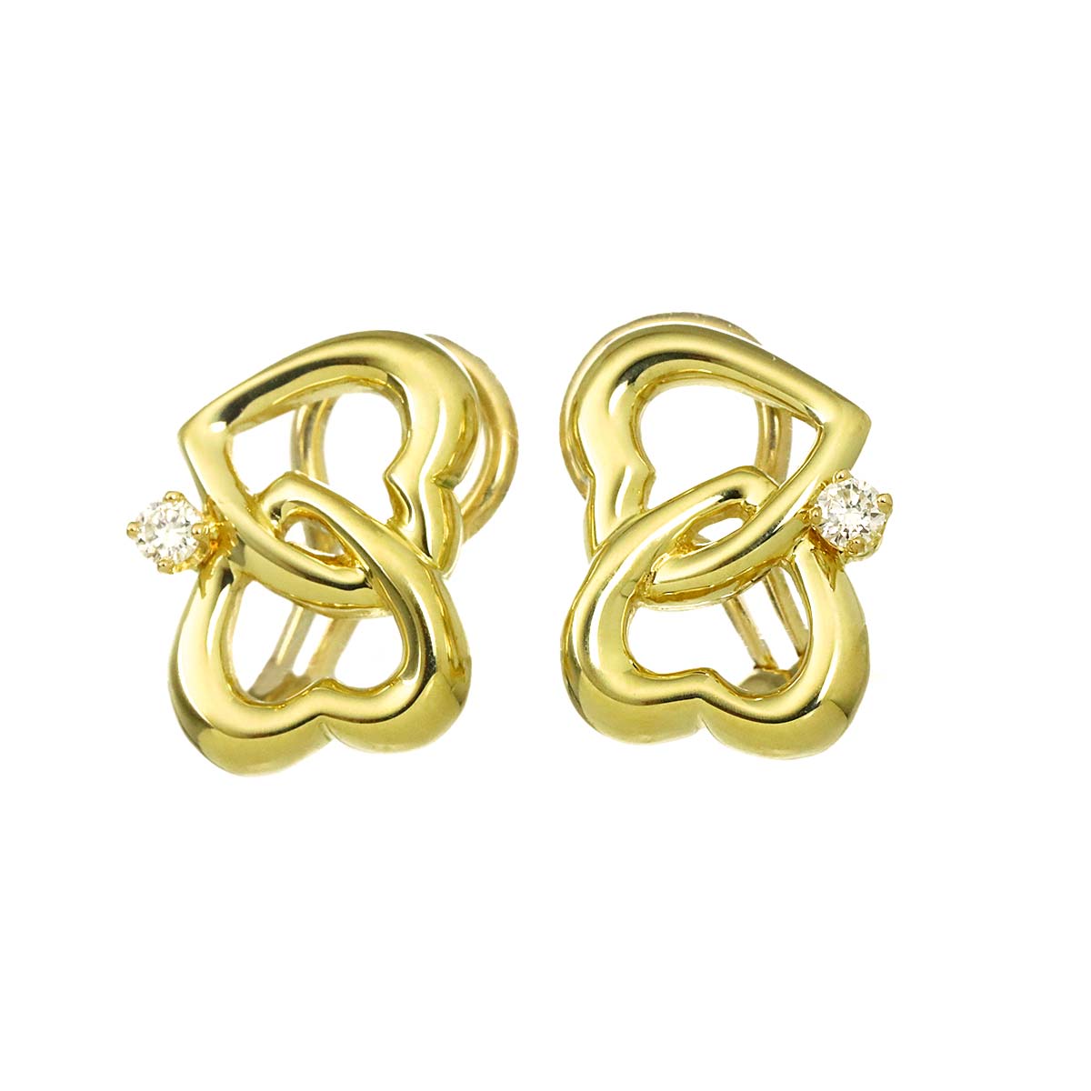 Heart Diamond Earrings Clip on 18K Yellow Gold 750
