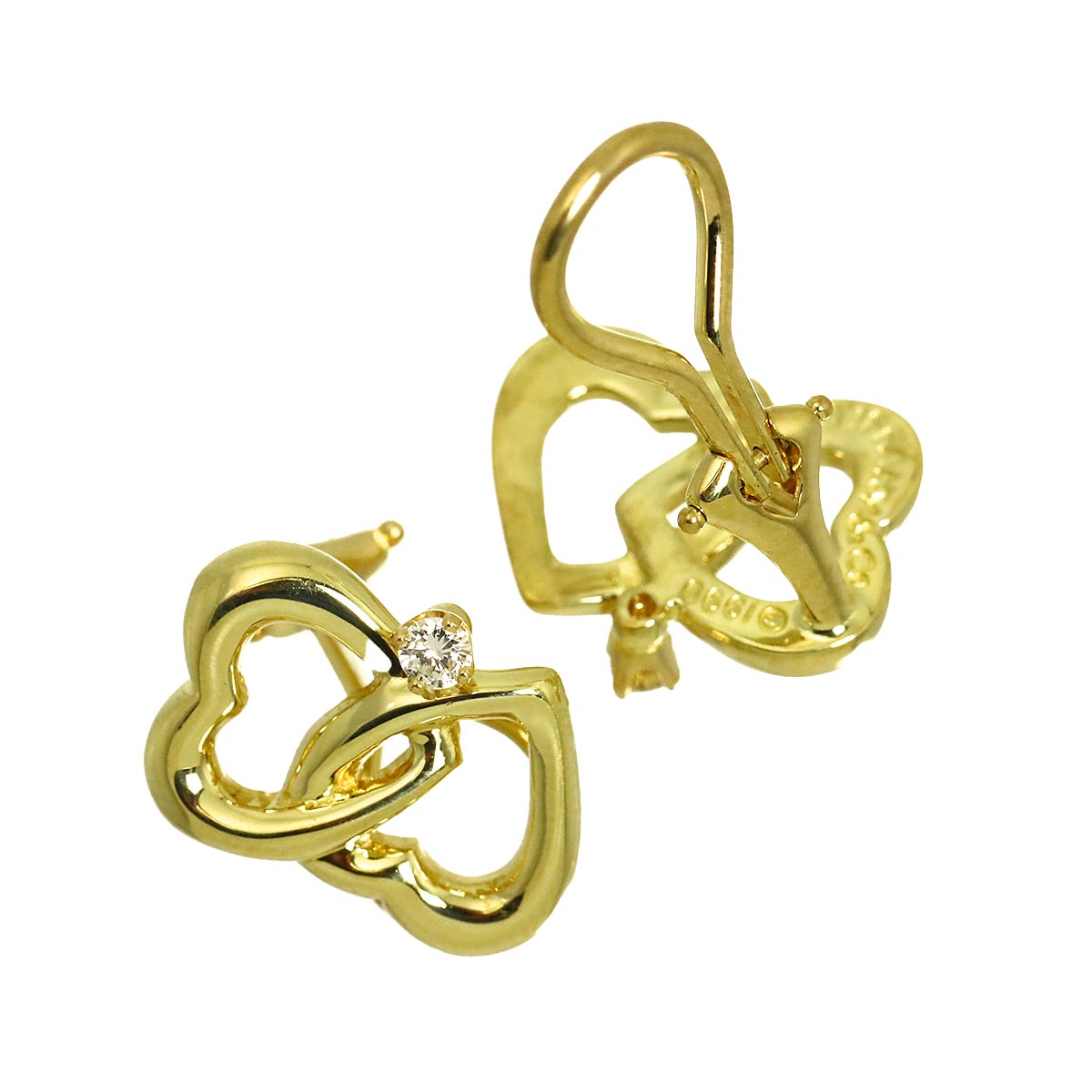 Heart Diamond Earrings Clip on 18K Yellow Gold 750