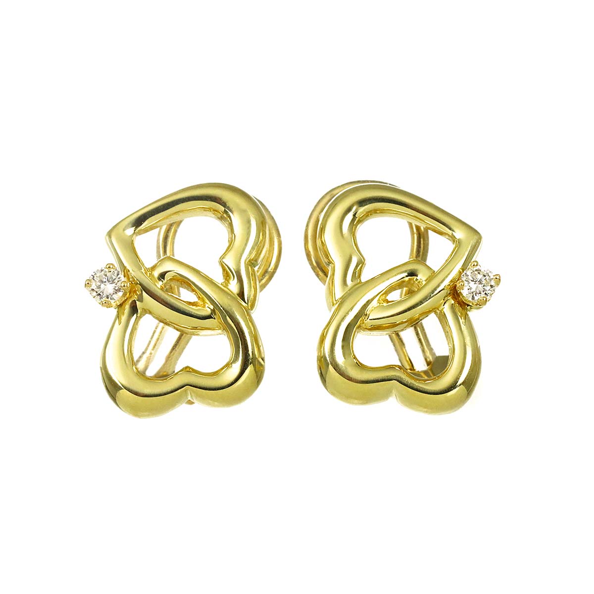 Heart Diamond Earrings Clip on 18K Yellow Gold 750