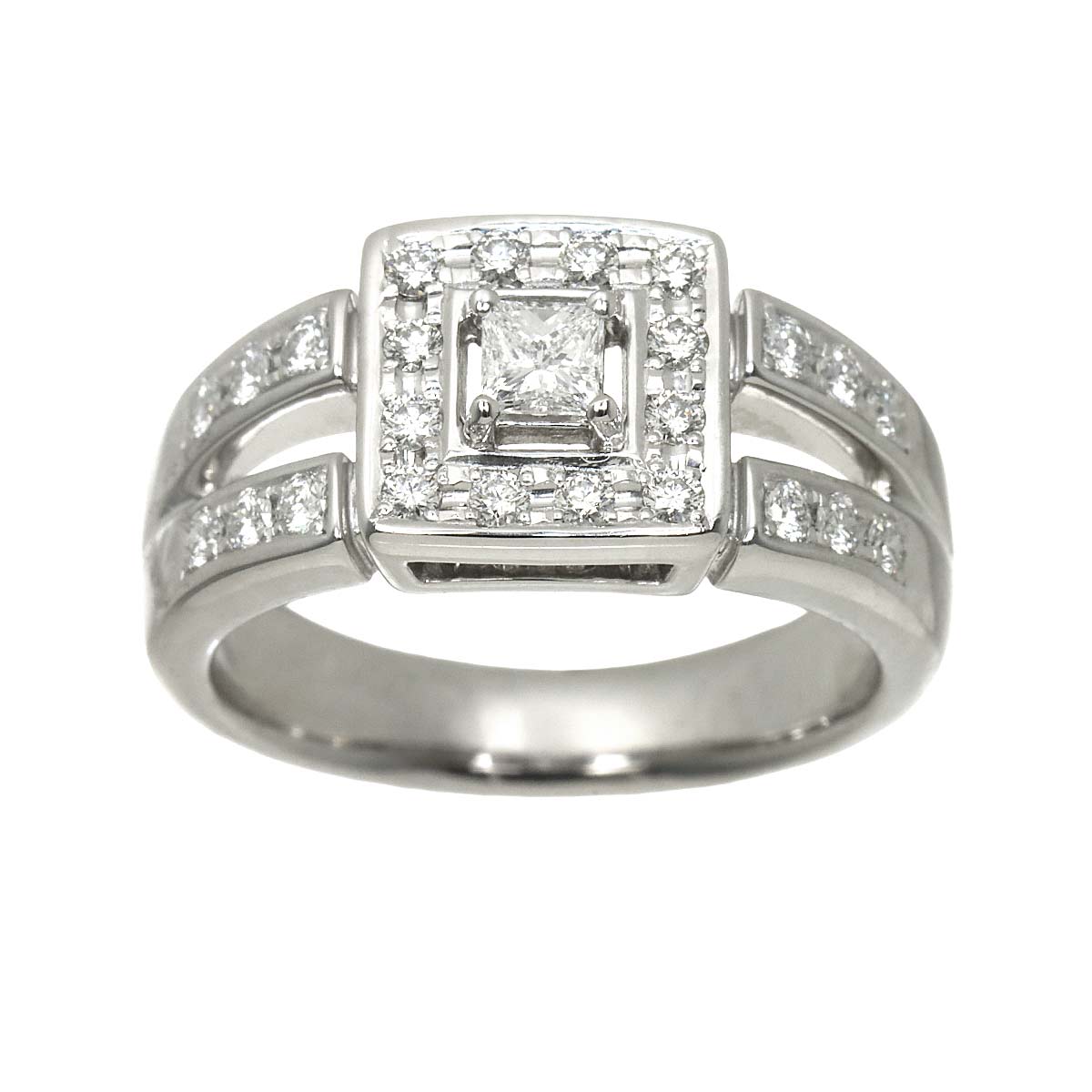 Diamond 0.48ct Ring 18K White Gold 750 Size6(US)