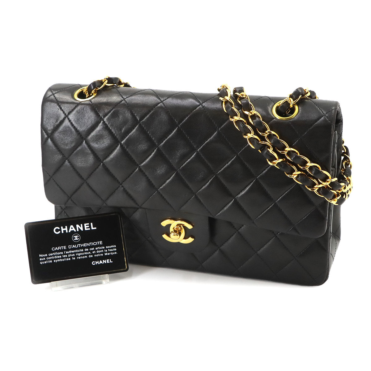 Matelasse 25 Chain Shoulder Bag Leather Black A01112