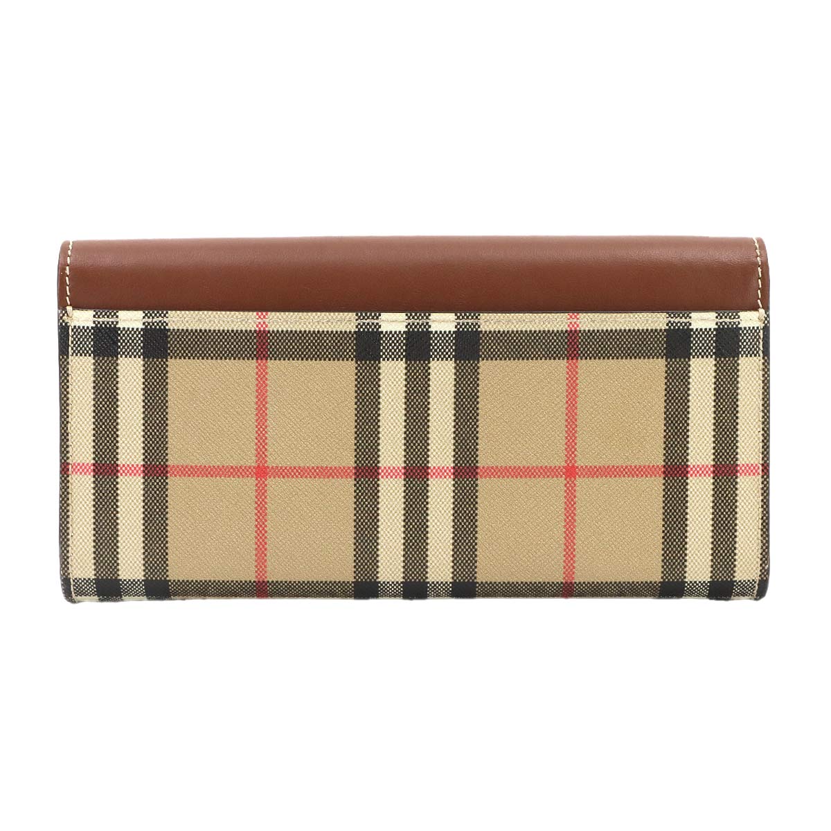 Plaid Long Wallet PVC Leather Beige Brown Check