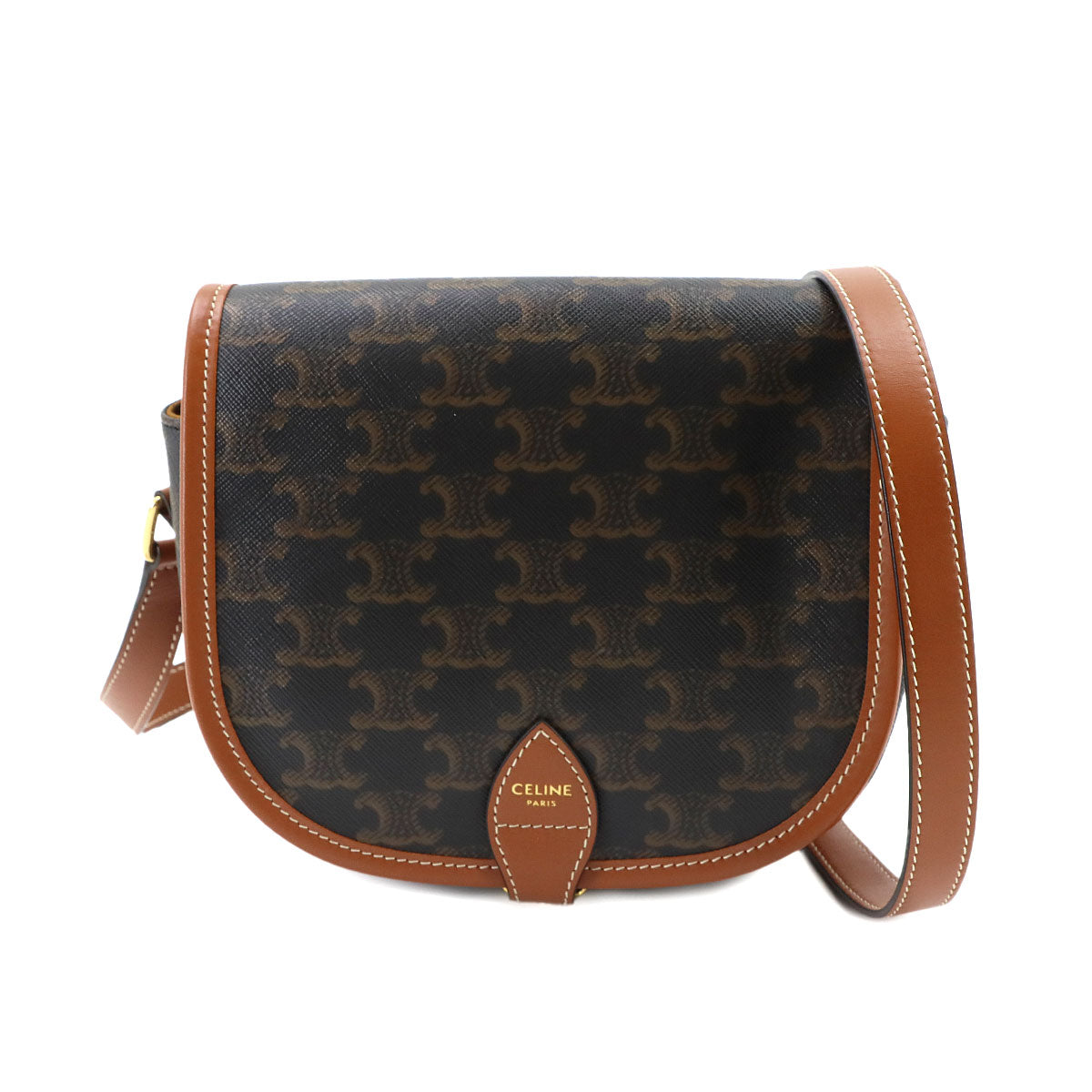 Triomphe Medium Folco Shoulder Bag PVC Leather Tan 191502