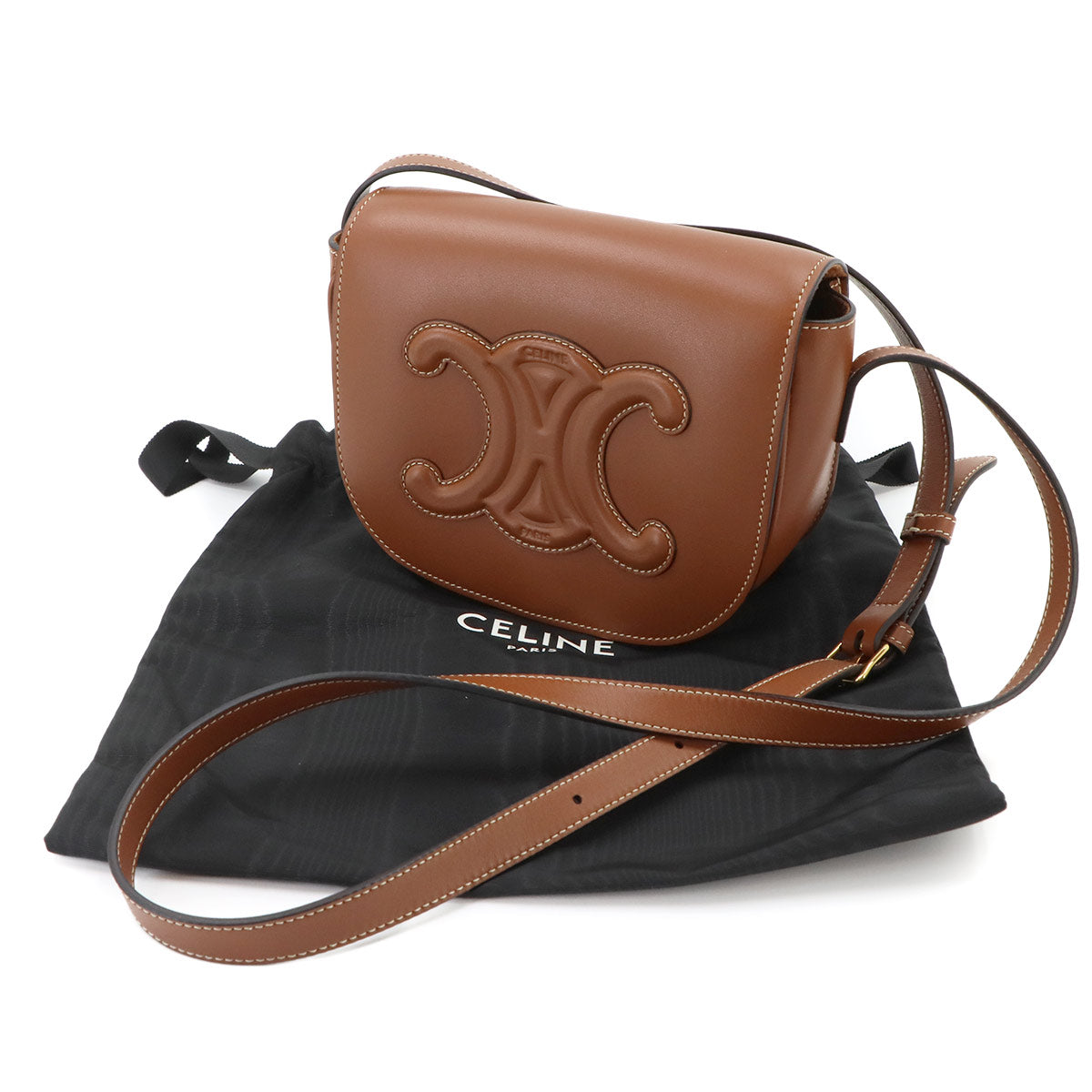 Folco Cuir Triomphe Bag Shoulder Leather Tan 198263DU3 Purse