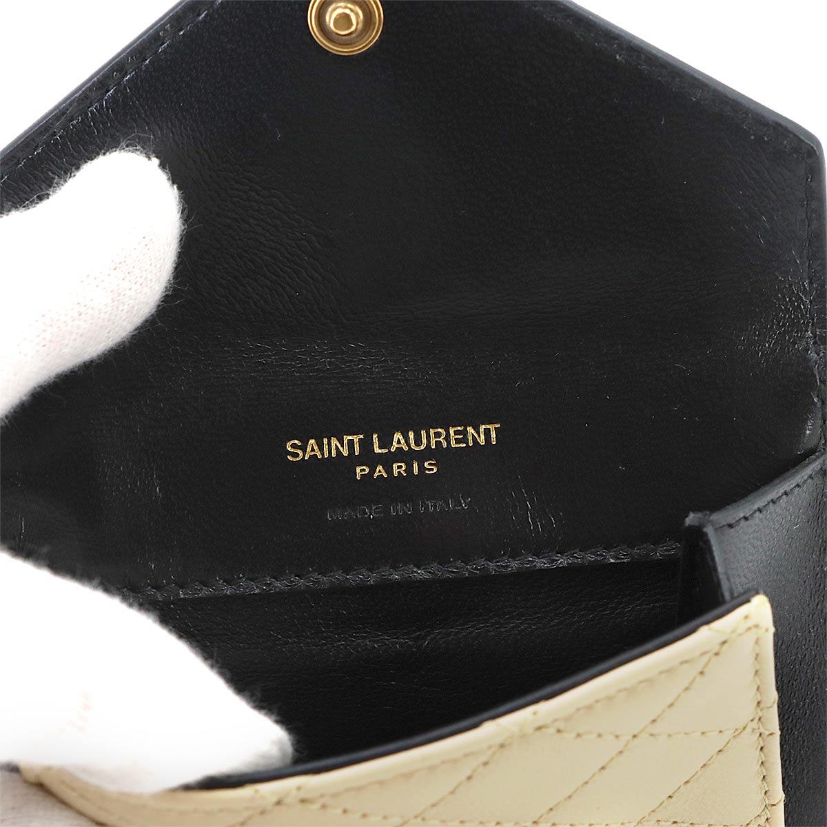Gaby Flap Card Case Leather Beige Black 734921