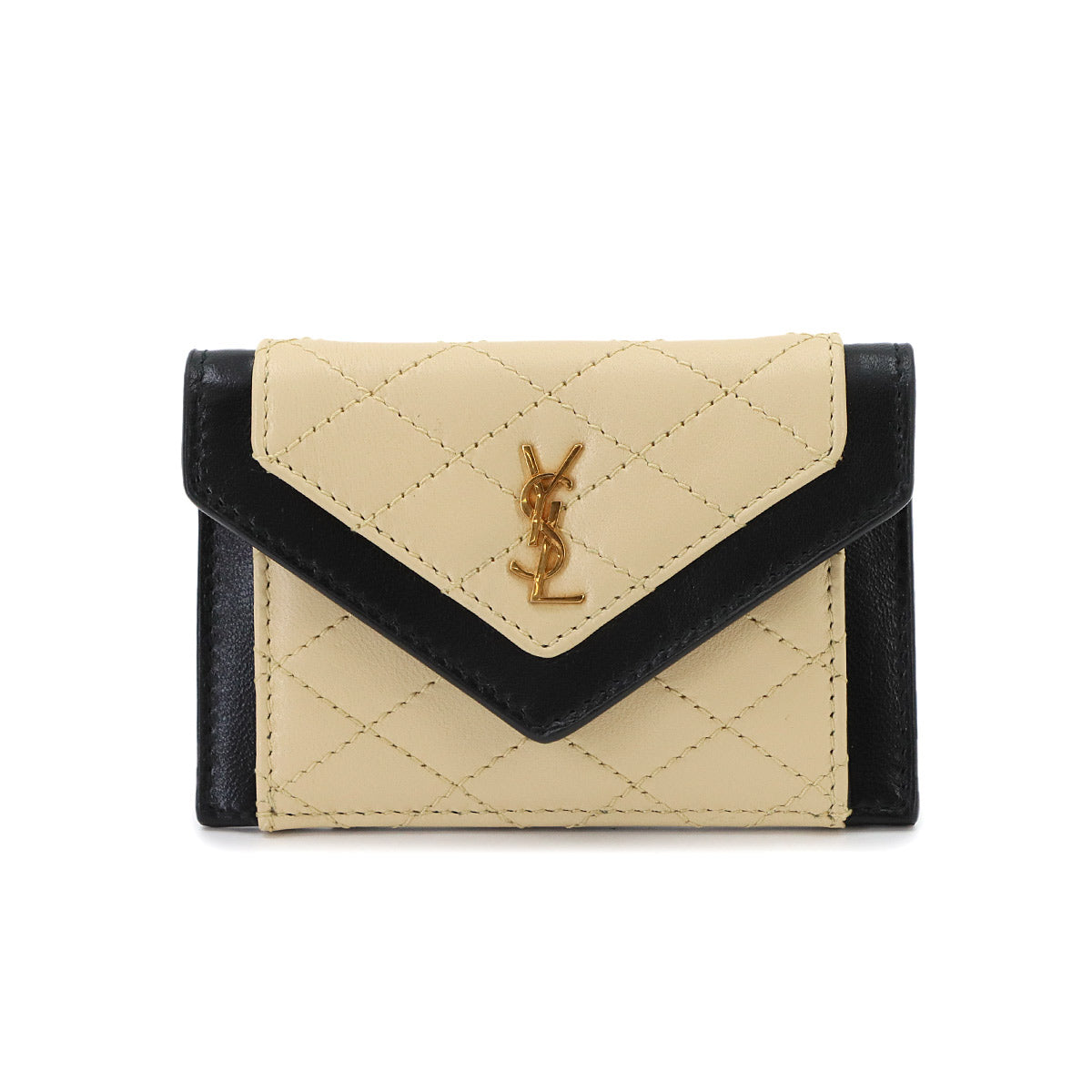 Gaby Flap Card Case Leather Beige Black 734921