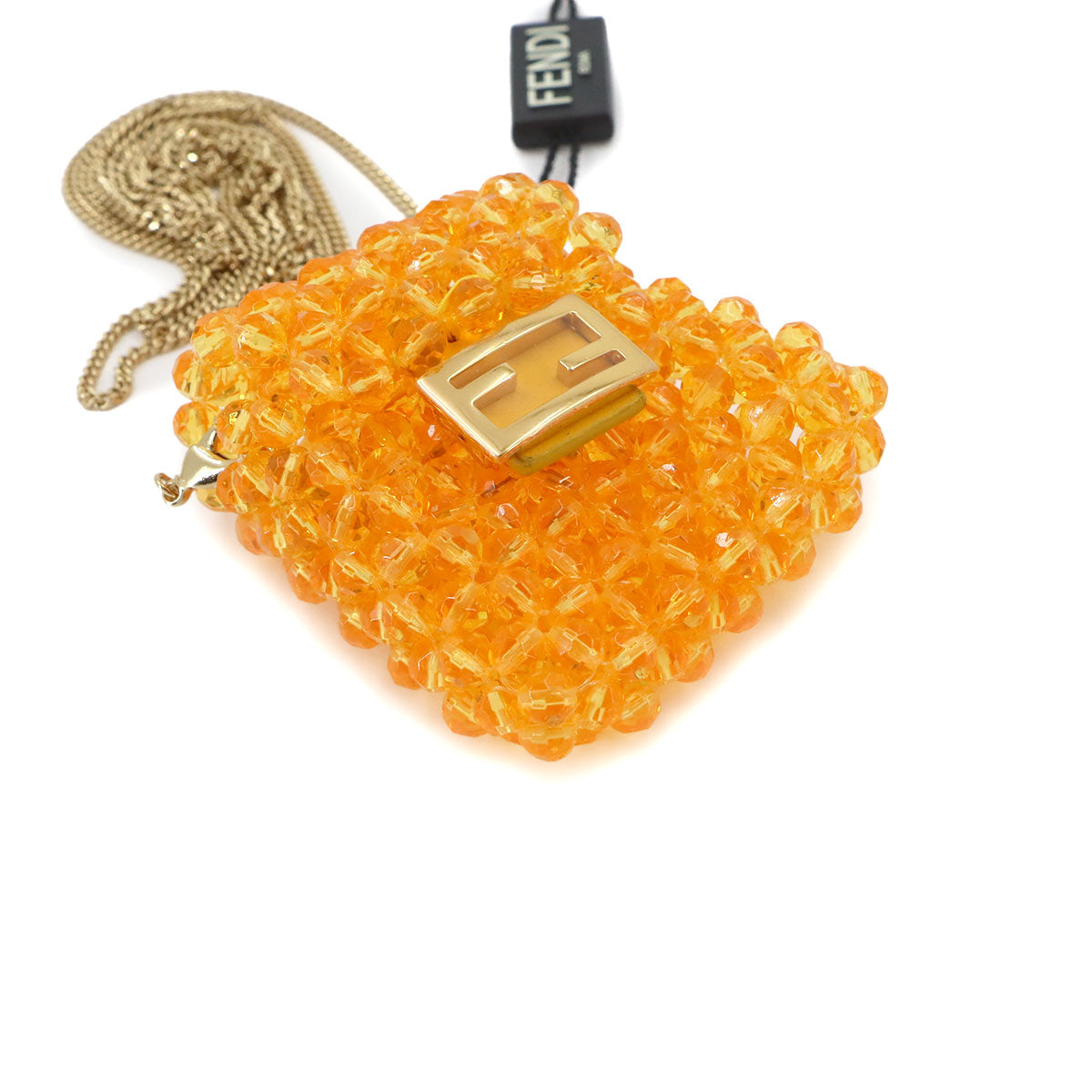 Pico Baguette Charm Shoulder Pouch Beads Leather Orange