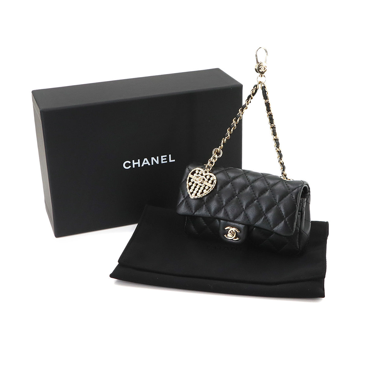 Matelasse Classic Mini Bag Charm Pouch Leather Black AP4760