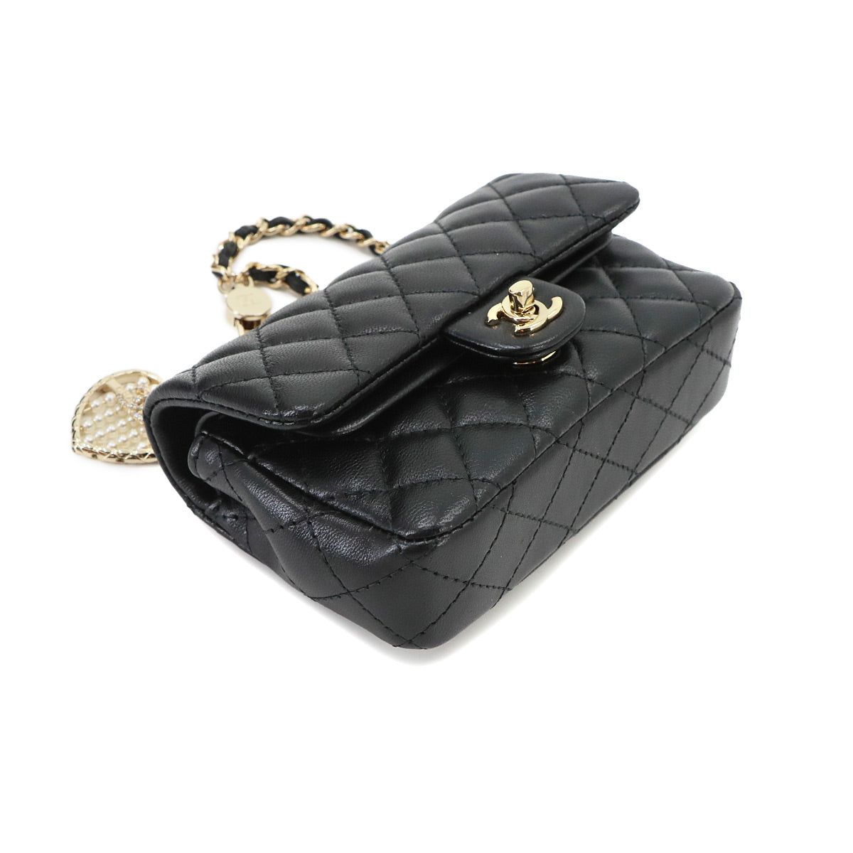 Matelasse Classic Mini Bag Charm Pouch Leather Black AP4760
