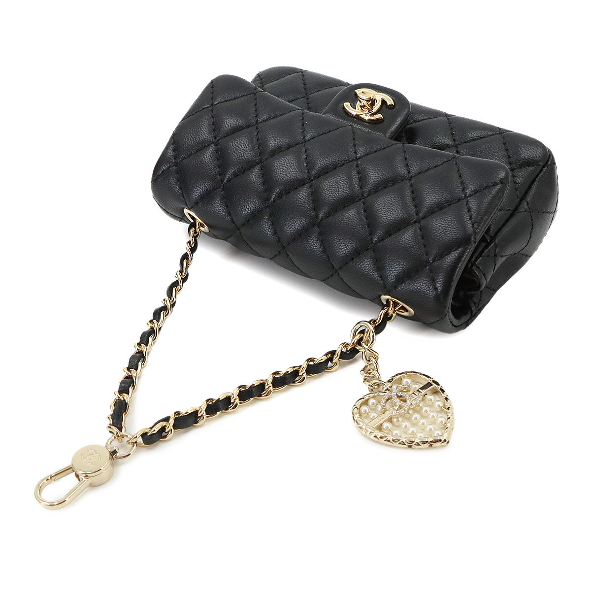 Matelasse Classic Mini Bag Charm Pouch Leather Black AP4760
