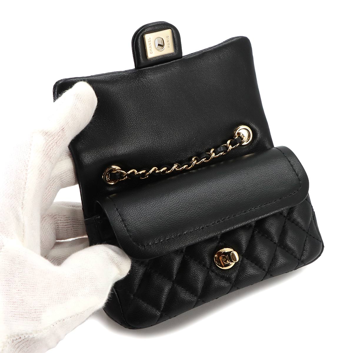 Matelasse Classic Mini Bag Charm Pouch Leather Black AP4760