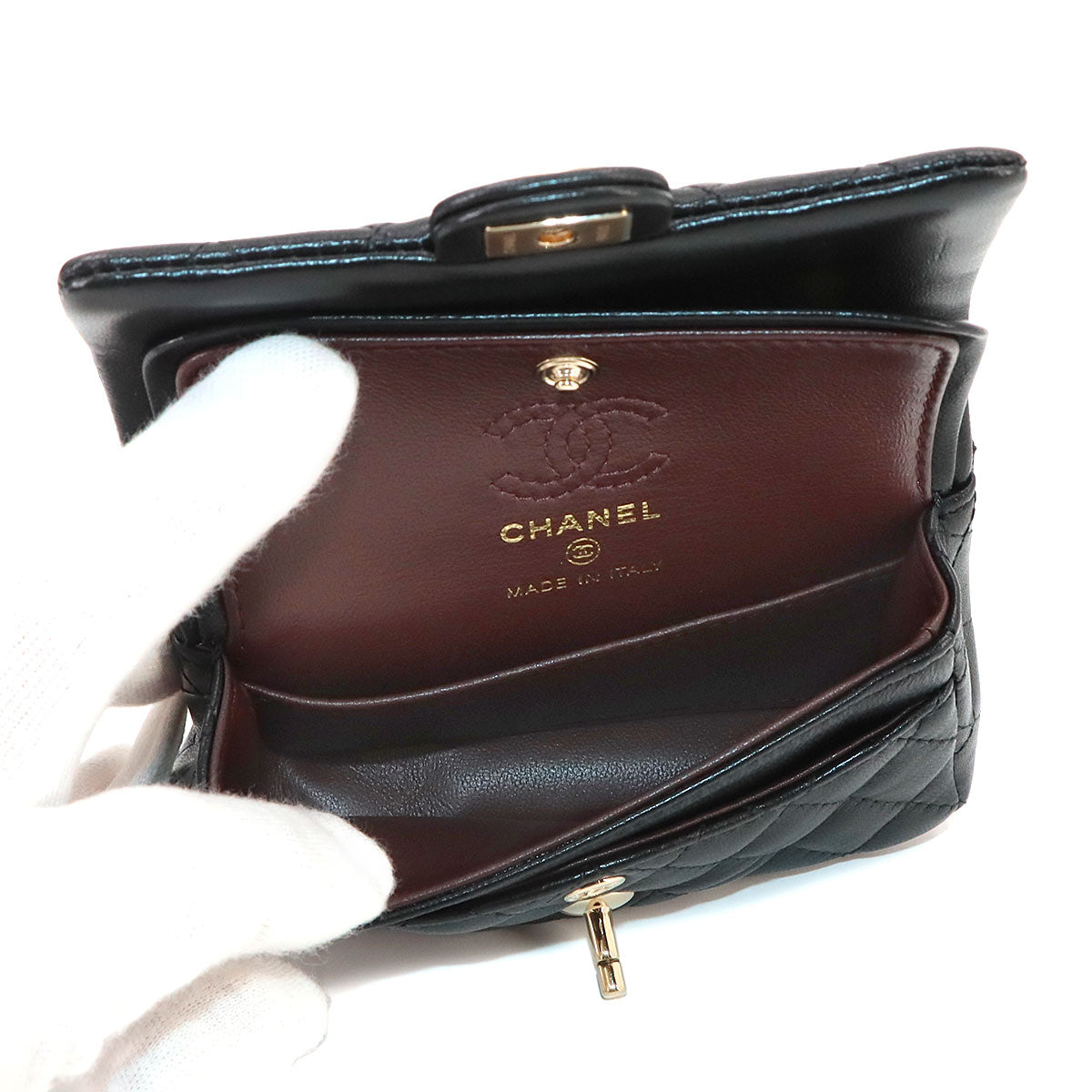 Matelasse Classic Mini Bag Charm Pouch Leather Black AP4760