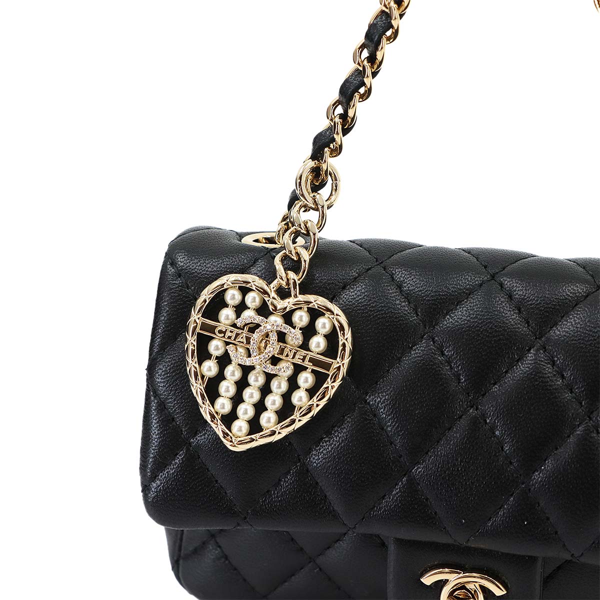 Matelasse Classic Mini Bag Charm Pouch Leather Black AP4760