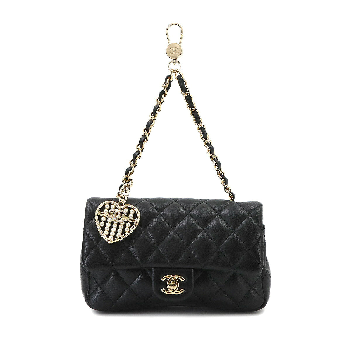Matelasse Classic Mini Bag Charm Pouch Leather Black AP4760