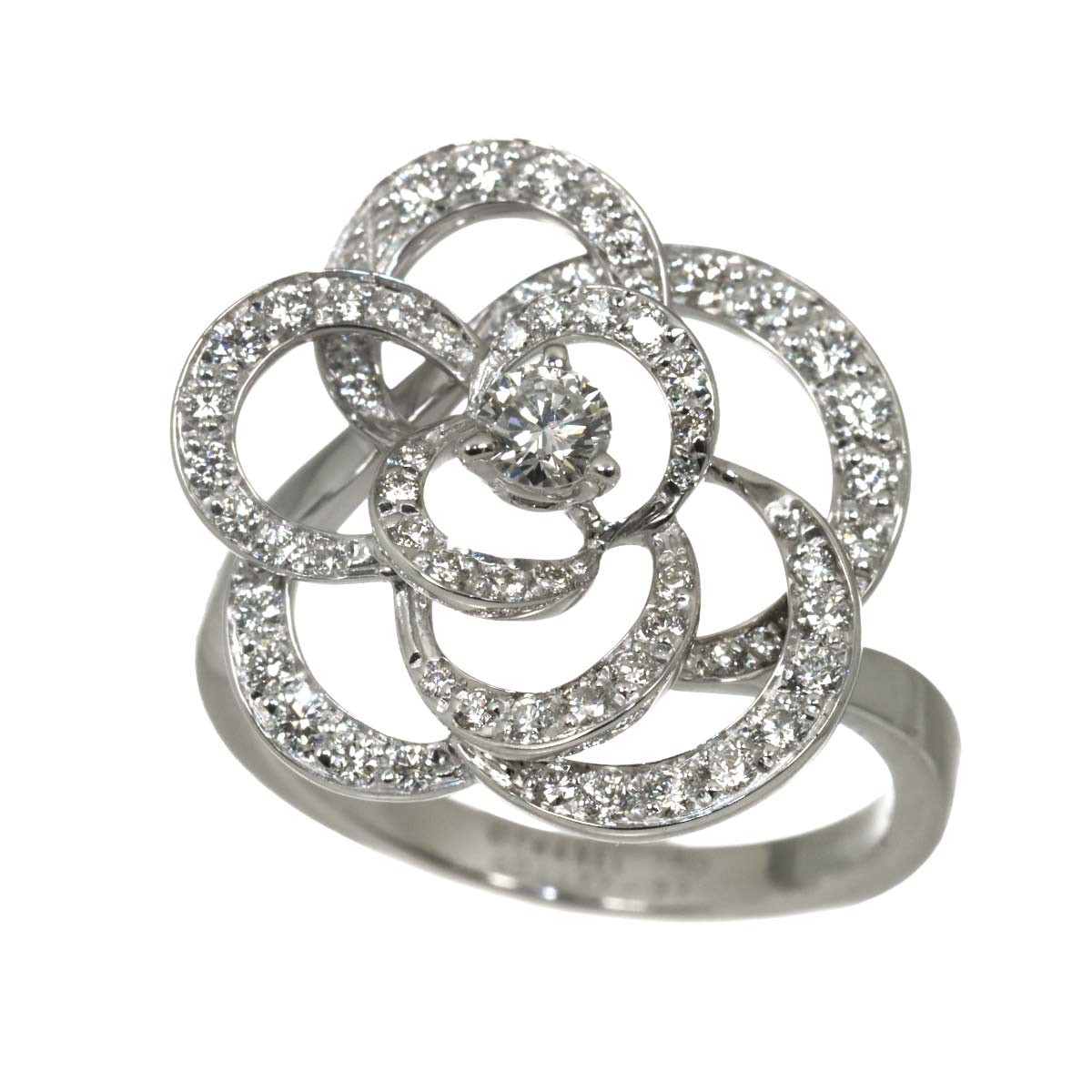 Camellia Diamond Ring 18K White Gold 750 size53 6-6.25(US)