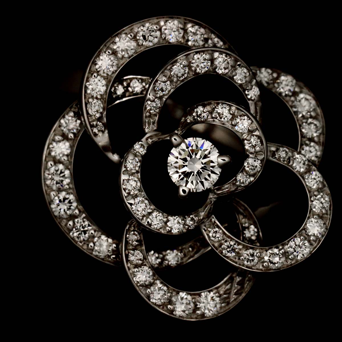 Camellia Diamond Ring 18K White Gold 750 size53 6-6.25(US)