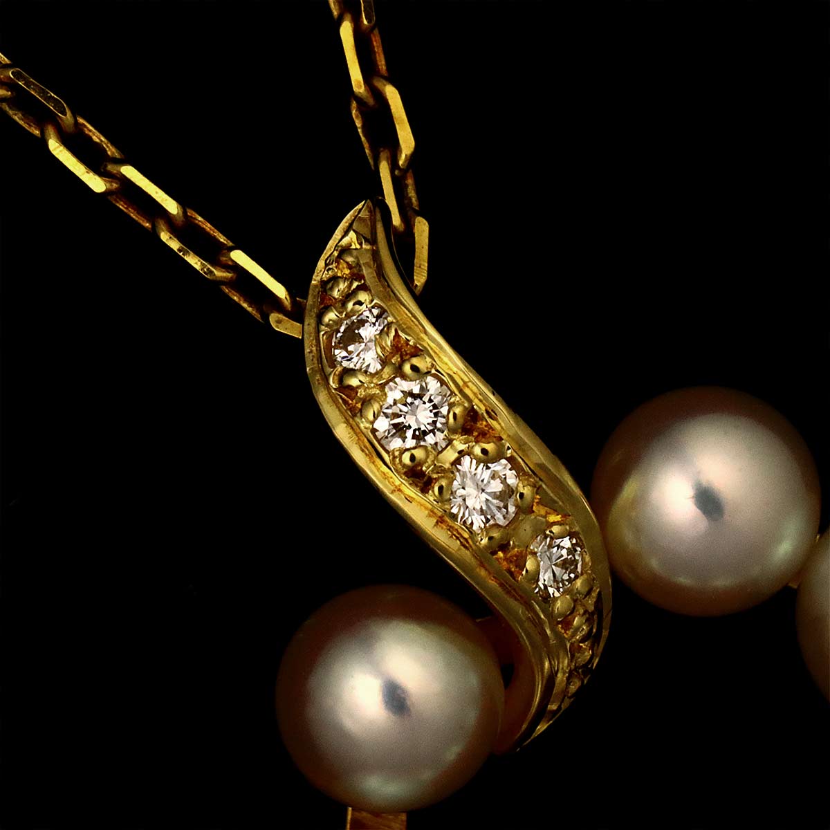 Akoya Pearl 5.7-4.0mm Diamond Necklace 18K YG 750