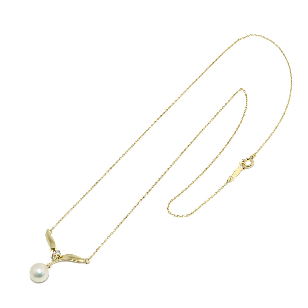 Akoya Pearl 7.1mm Diamond Necklace 18K Yellow Gold 750