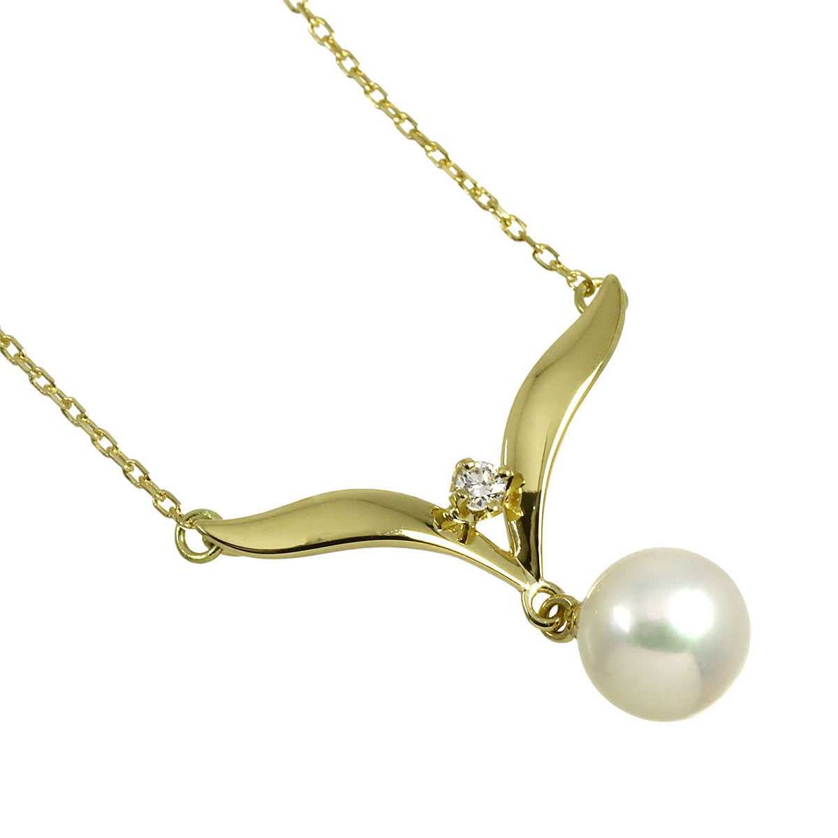 Akoya Pearl 7.1mm Diamond Necklace 18K Yellow Gold 750