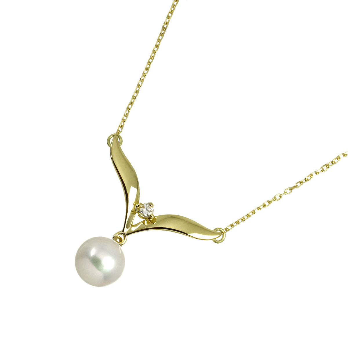Akoya Pearl 7.1mm Diamond Necklace 18K Yellow Gold 750