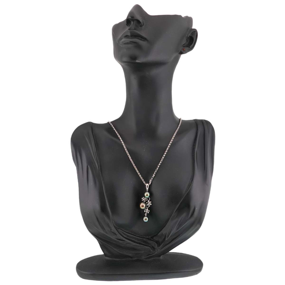 Black Pearl 9.2-8.3mm Diamond 0.12ct Necklace 18K WG 750