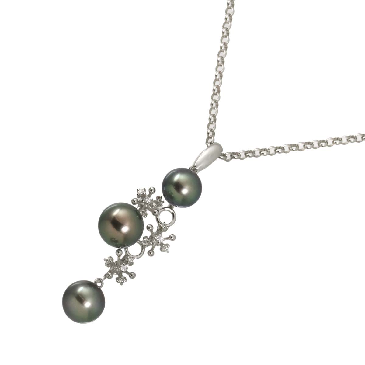 Black Pearl 9.2-8.3mm Diamond 0.12ct Necklace 18K WG 750