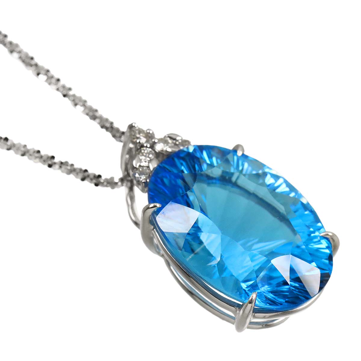 BlueTopaz 19.85ct Diamond 0.17ct Necklace 18K WG White Gold 750