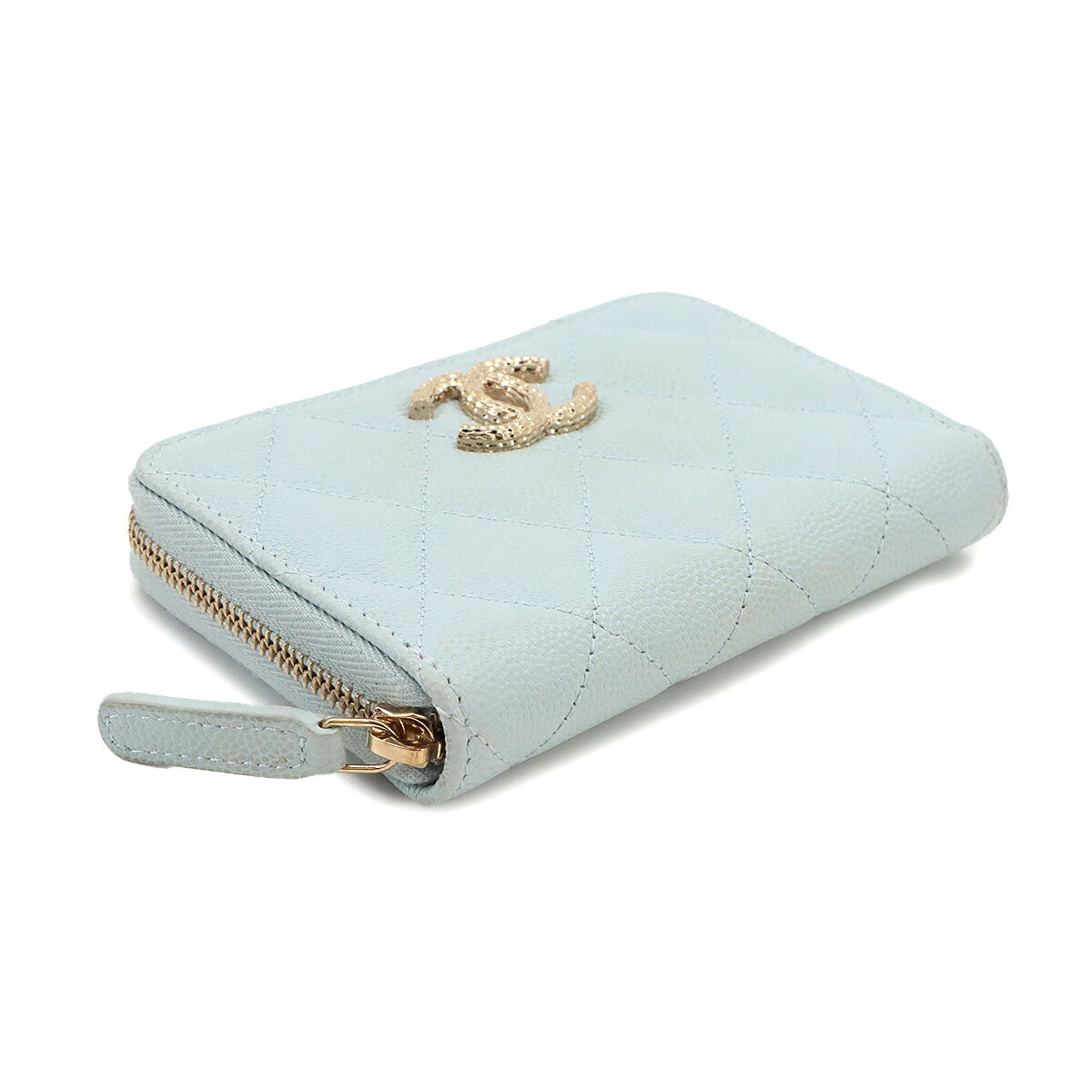 Matelasse Coin Case Purse Leather Light blue Coco Mark