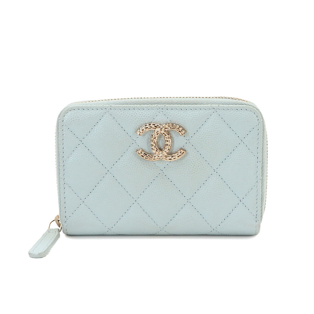 Matelasse Coin Case Purse Leather Light blue Coco Mark