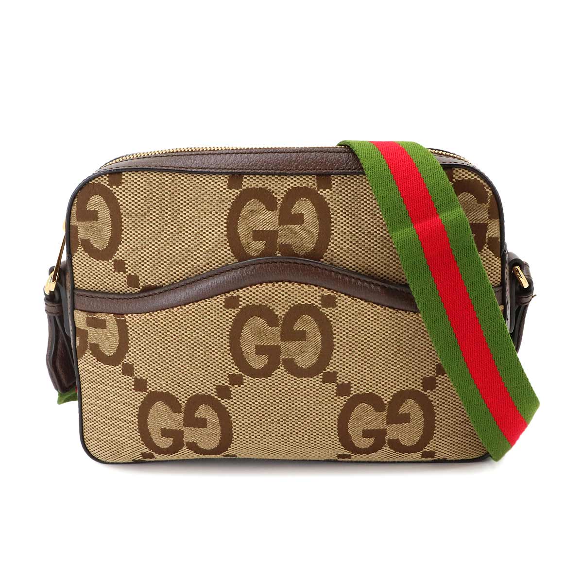 Jumbo GG Messenger Shoulder Bag Canvas Leather Camel Ebony 675891