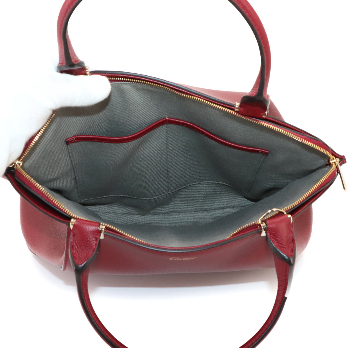 C de Cartier 2way Hand Shoulder Bag Leather Bordeaux