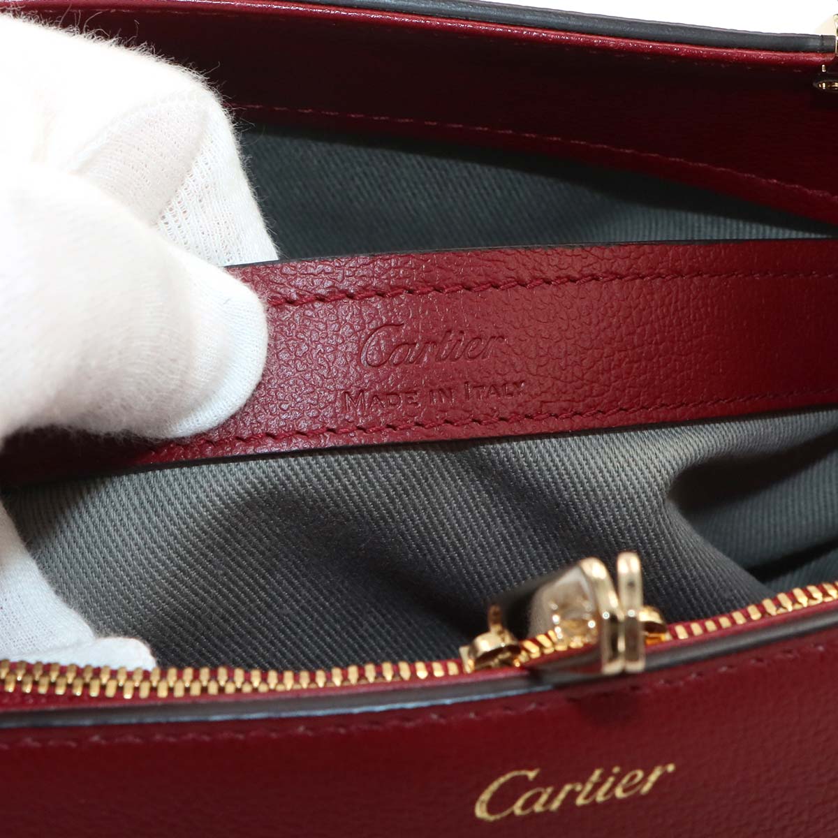 C de Cartier 2way Hand Shoulder Bag Leather Bordeaux