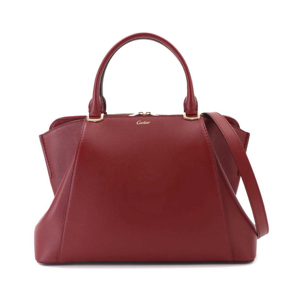 C de Cartier 2way Hand Shoulder Bag Leather Bordeaux
