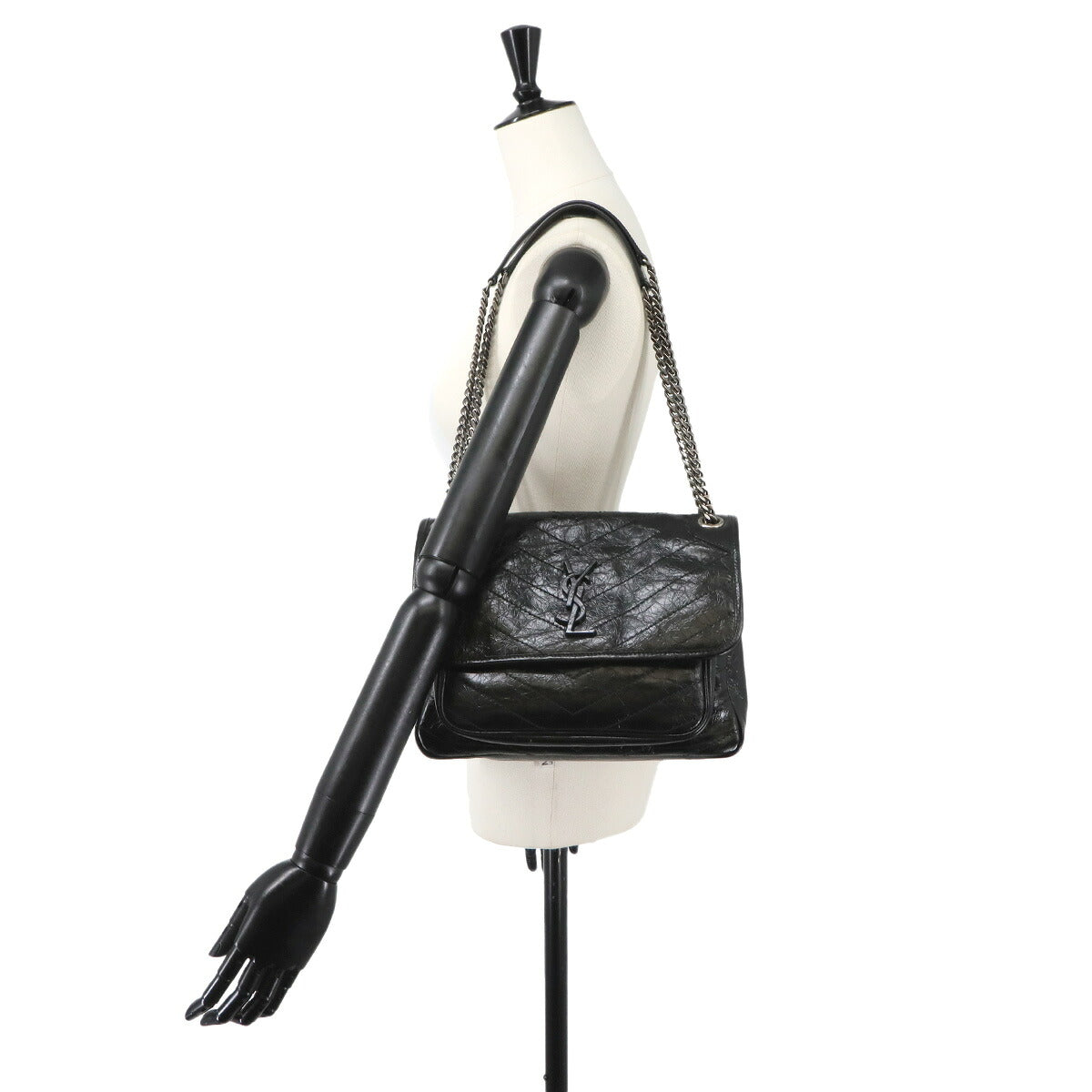 Niki Medium Chain Shoulder Bag Leather Noir 633158