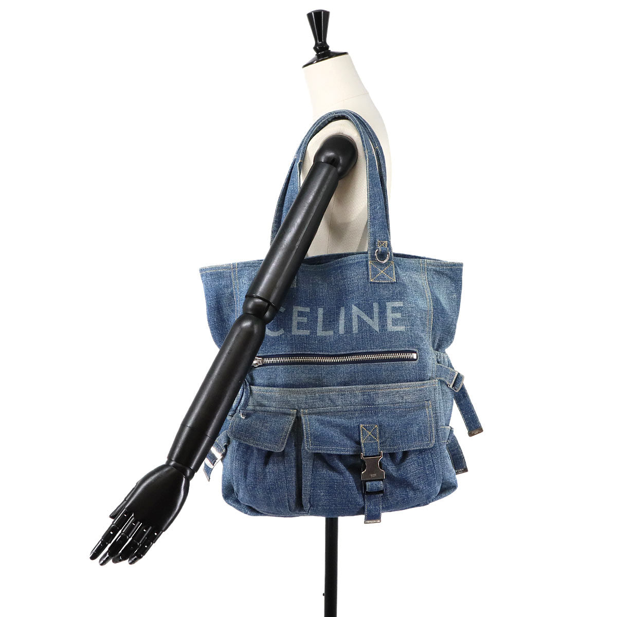 Logo Denim Tote Bag Denim Blue Purse
