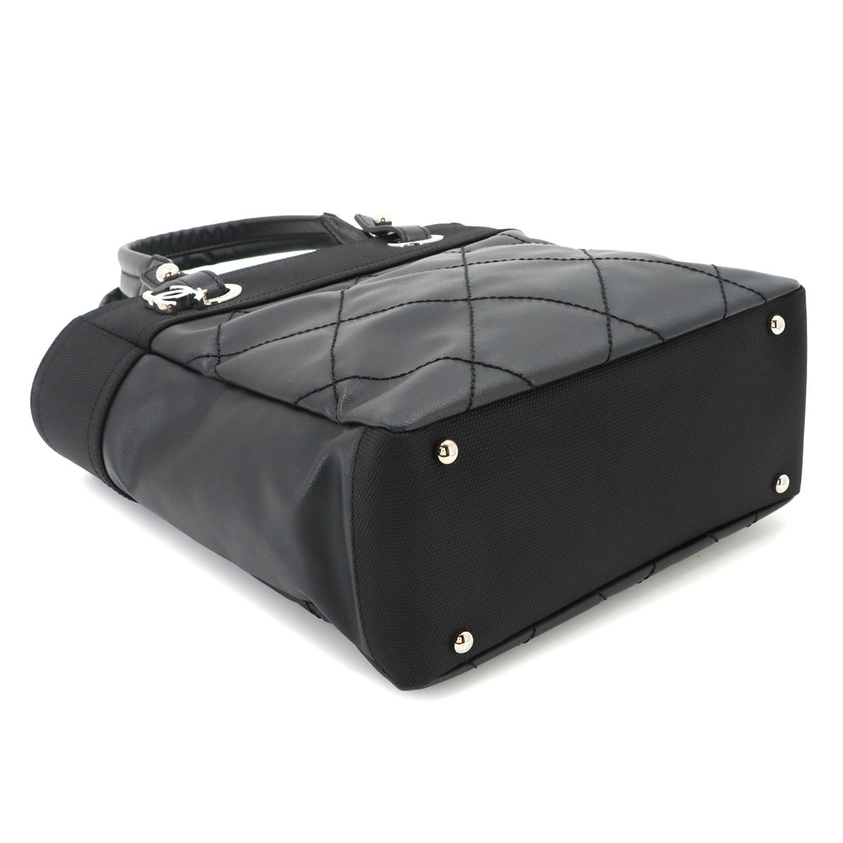 Paris Biarritz PM Tote Bag PVC Nylon Leather Black A34208 Purse