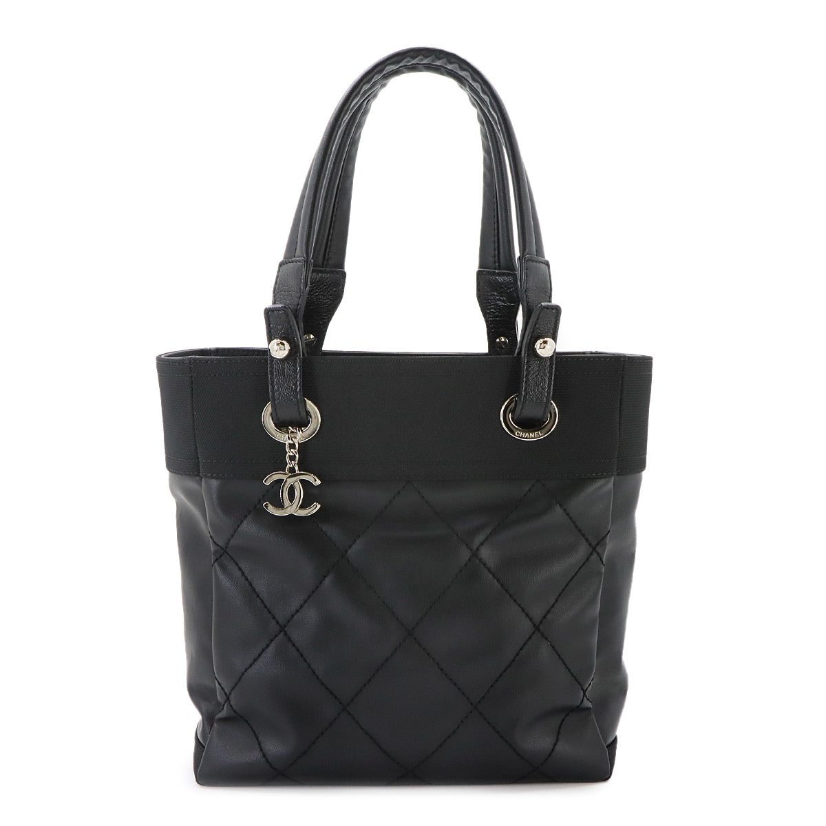 Paris Biarritz PM Tote Bag PVC Nylon Leather Black A34208 Purse
