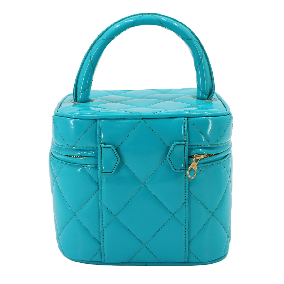 Vanity Hand Bag Patent Leather Blue Vintage Purse